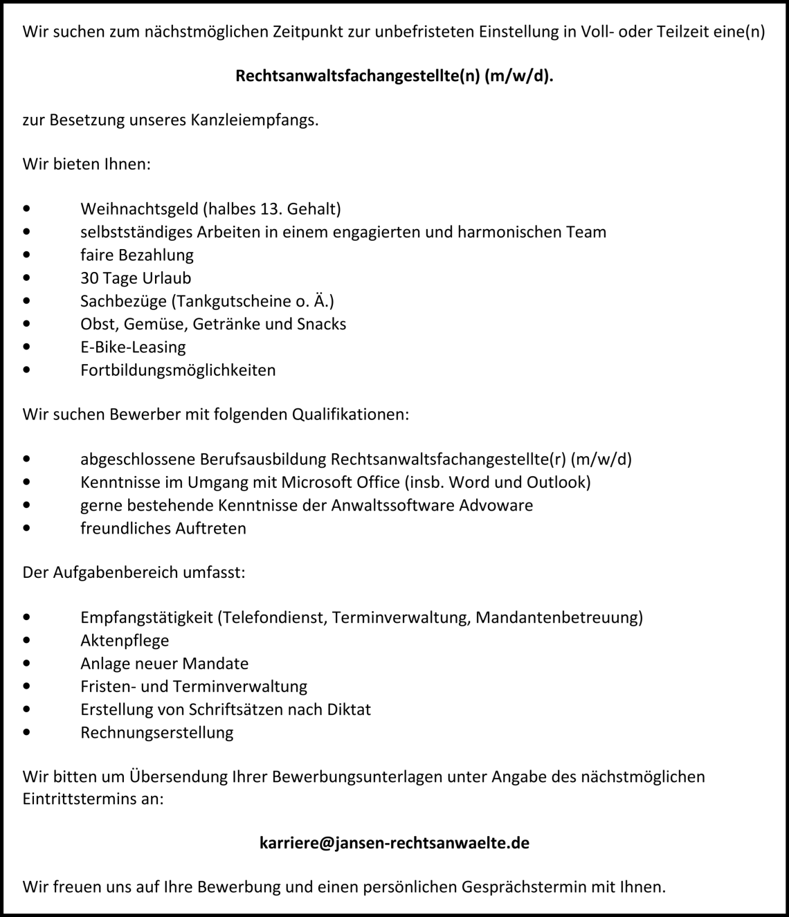 Sandmann RAe   Stellenanzeige ReNo Empfang